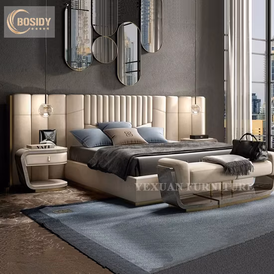 Luxury Modern Design Bed Room Furniture Velvet Tufted Wood King Size Bed